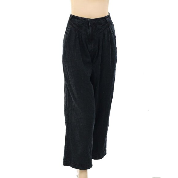 Free People Lotta Love Linen Trousers Pants High-Rise Wide-Leg Black XS-2 265257 - Picture 6 of 10
